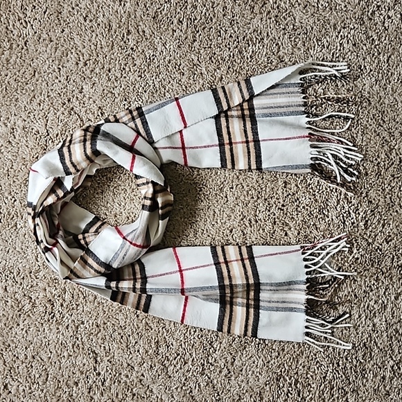 cashmink Accessories - Cashmink plaid scarf, white, browns, red and black